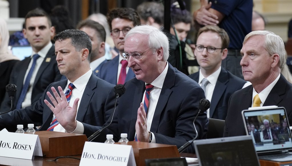 Jeffrey Rosen, former acting Attorney General, center, testifies at House hearing on Jan. 6 attack June 23, 2022. (AP)