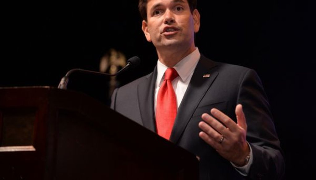 GOP presidential hopeful and Florida Senator Marco Rubio, speaks during the RedState Gathering in Buckhead in early August. AJC Photo by Brant Sanderlin/BSanderlin@AJC.com.