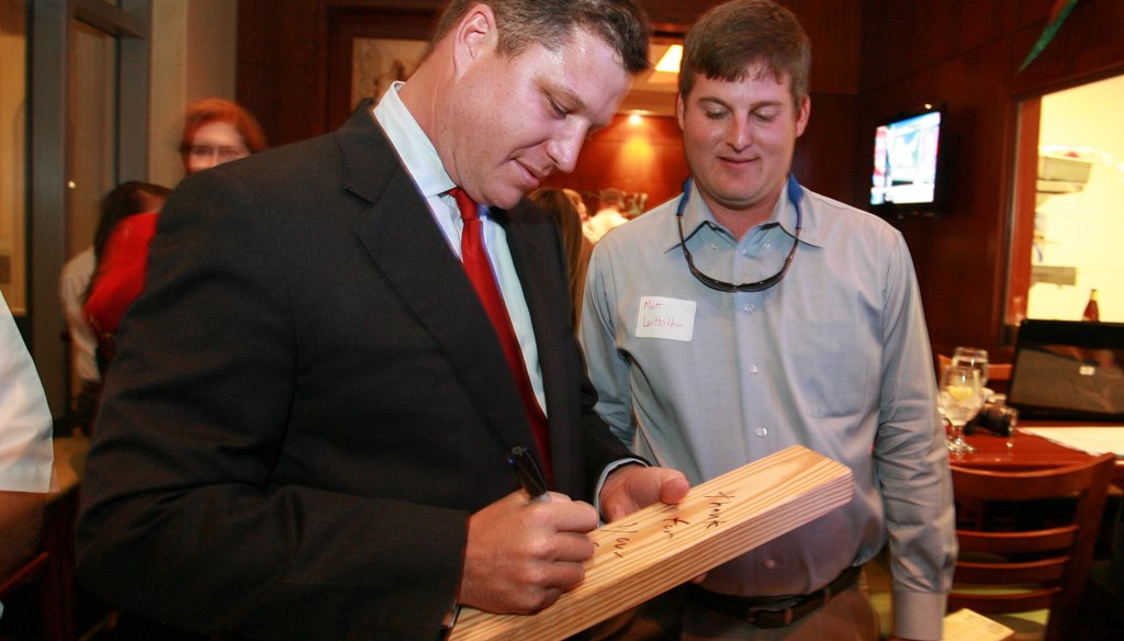 Jeff Brandes signs blocks of wood on election night after promising to take Tallahassee to the woodshed. Did he?
