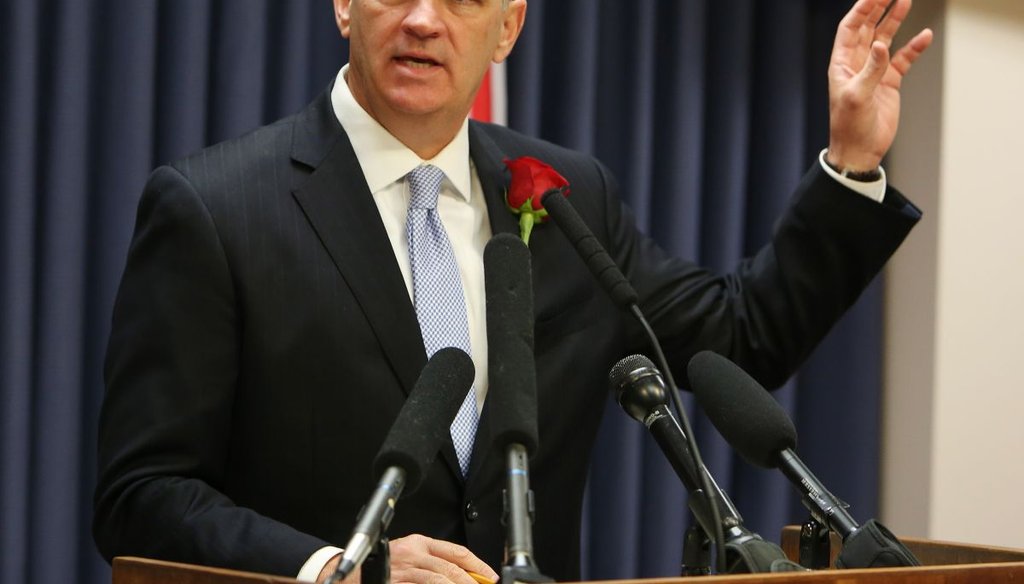 House Speaker Richard Corcoran, R-Land O'Lakes, talks about the upcoming Florida legislative session and a tight state budget during a press conference at the Florida Capitol in November.