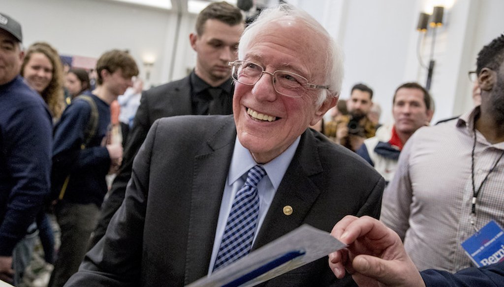 Democratic presidential candidate Sen. Bernie Sanders, I-Vt., greets members of the audience after speaking at a campaign stop in Hanover, N.H. (AP Photo/Andrew Harnik)