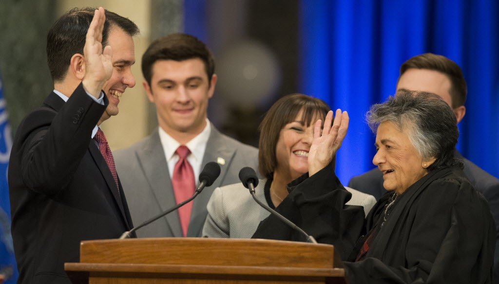 Scott Walker began his second term as Wisconsin's governor on Jan. 5, 2015 after being given the oath of office by state Supreme Court Justice Shirley Abrahamson. 
