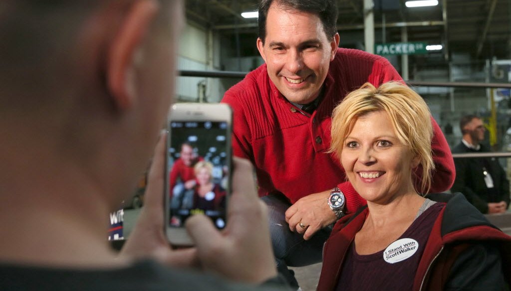 Gov. Scott Walker held a campaign rally at K.I. Inc., a furniture maker in Green Bay, Wis., on Nov. 3, 2014.