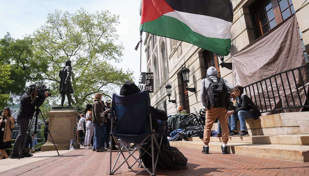 Student protesters camp near the entrance to Hamilton Hall on the campus of Columbia University, April 30, 2024, in New York. (AP)