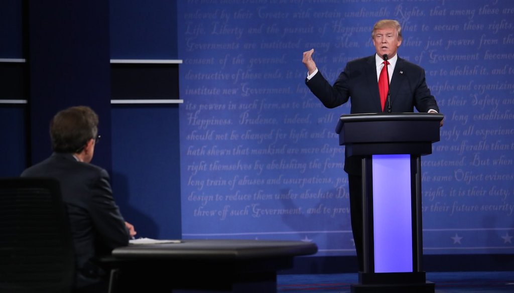 Donald Trump speaks during a presidential debate with Hillary Clinton at the University of Nevada, Las Vegas, Oct. 19, 2016. (Josh Haner/The New York Times)