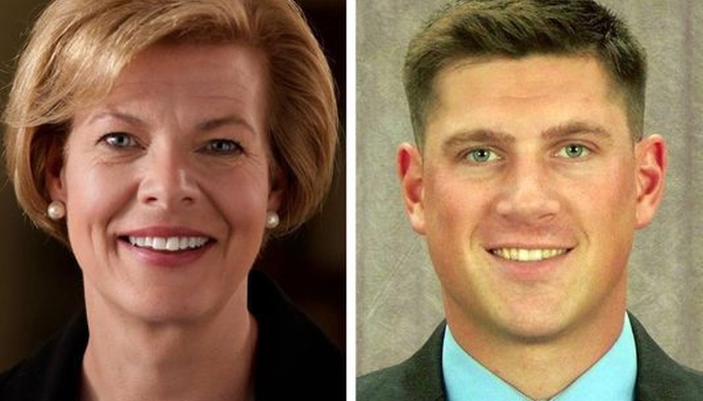 Democratic first-term U.S. Sen. Tammy Baldwin is being challenged by political newcomer Kevin Nicholson and another Republican, Leah Vukmir (not pictured). Nicholson, a former Marine, has hit Baldwin on defense issues.