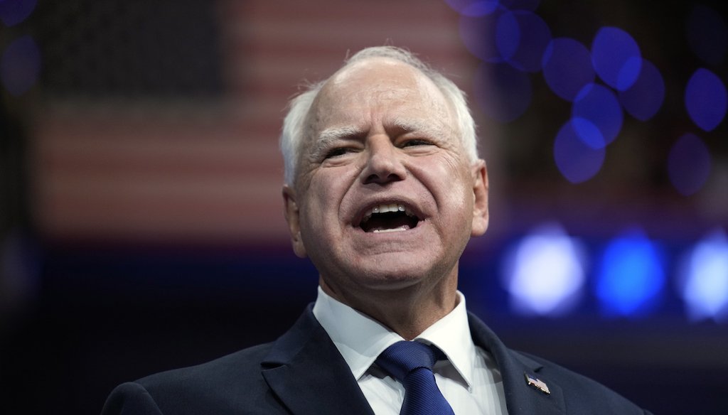 Democratic vice presidential nominee Minnesota Gov. Tim Walz speaks at a campaign rally in Philadelphia, Aug. 6, 2024. (AP)