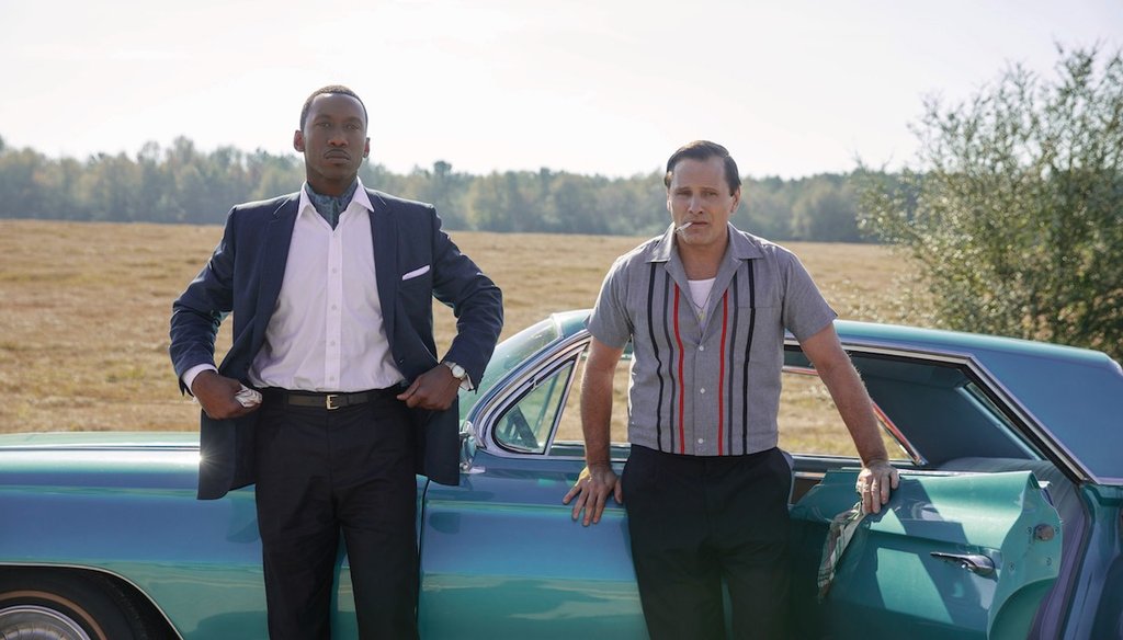 Mahershala Ali, left, and Viggo Mortensen, right, as Dr. Donald Shirley and Tony Vallelonga in the Oscar-nominated Green Book. (Courtesy of Universal Pictures)