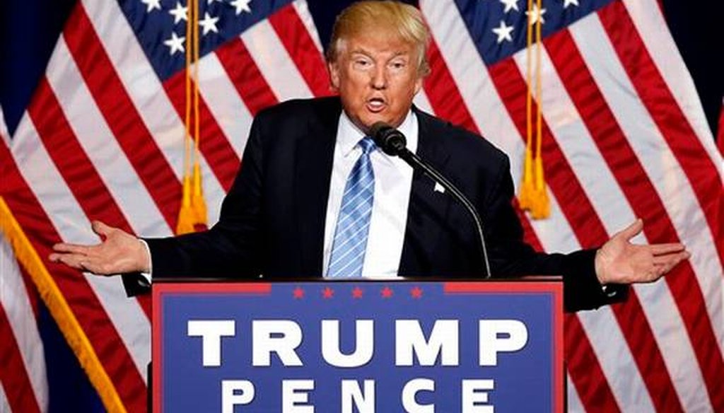 Republican presidential candidate Donald Trump speaks during an Aug. 31, 2016, campaign rally at the Phoenix Convention Center in Arizona.