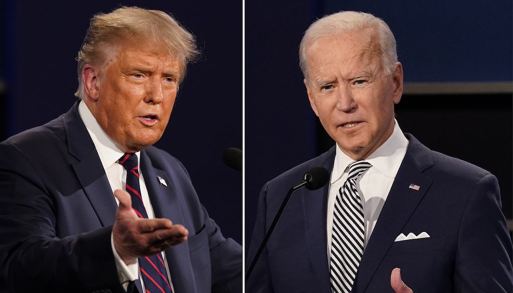 This combination of photos from Sept. 29, 2020, show then-President Donald Trump and former Vice President Joe Biden debating in Cleveland. The pair will meet again June 27 during the first presidential debate of 2024. (AP)