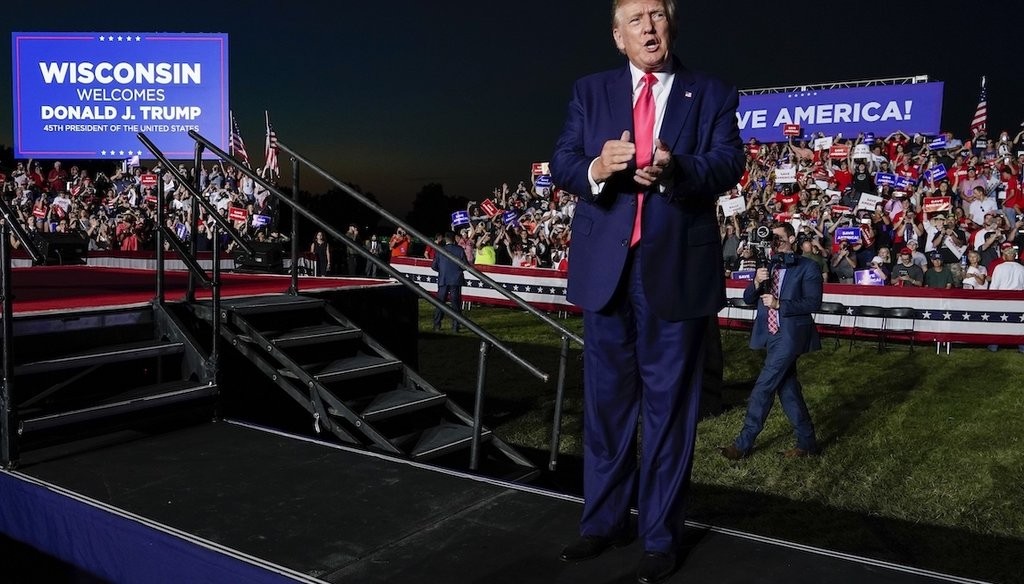 Former President Donald Trump arrives at a rally, late Friday, Aug. 5, 2022, in Waukesha, Wis. (AP)