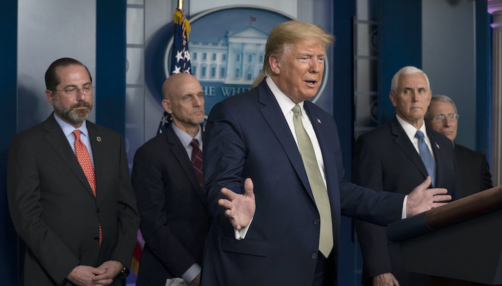 President Donald Trump speaks during a press briefing with the coronavirus task force, at the White House,  (AP Photo/Evan Vucci)