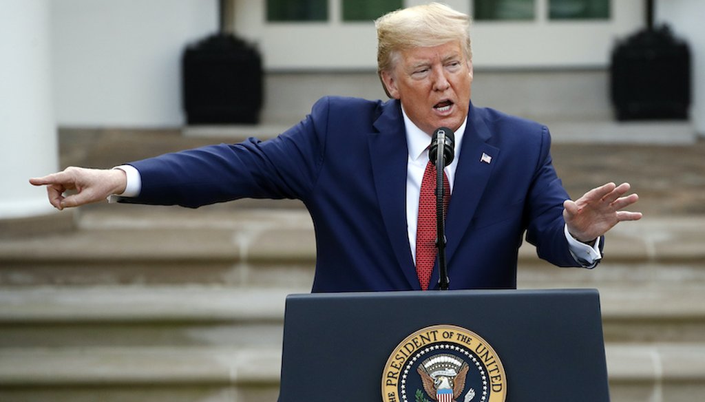 President Donald Trump speaks during a coronavirus task force briefing in the Rose Garden of the White House, Sunday. (AP Photo/Patrick Semansky)