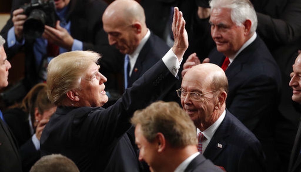 President Donald Trump arrives before the State of the Union address to a joint session of Congress on Capitol Hill. (AP)