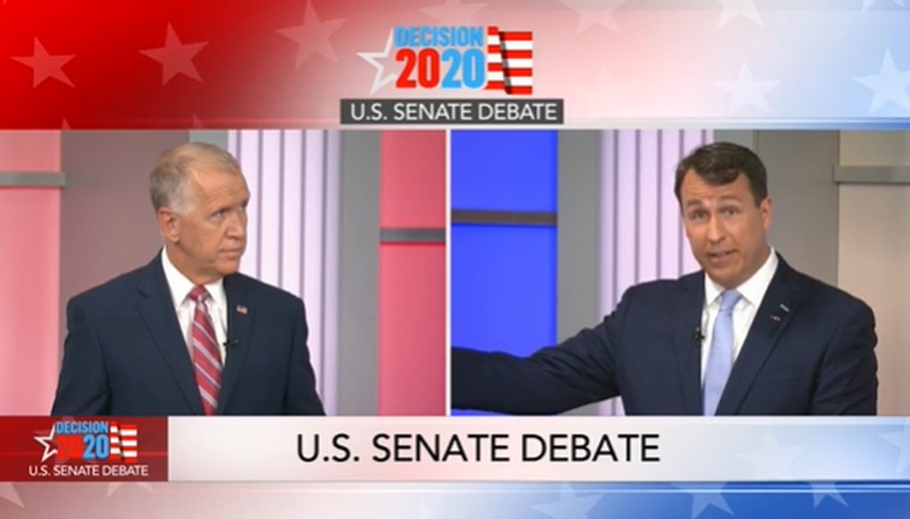 Democrat Cal Cunningham and his opponent, U.S. Sen. Thom Tillis (R-North Carolina), appeared in a debate on WRAL on Sept. 14, 2020.