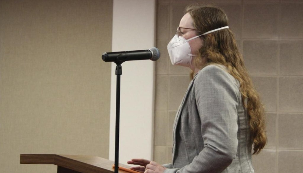 Simone Hetherington urges lawmakers not to pass the masking bill during the state Senate Rules Committee meeting in Raleigh, N.C. on May 15, 2024. (AP Photo/Makiya Seminera)