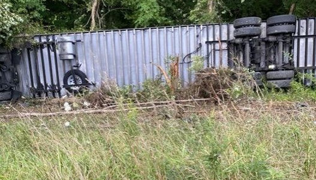 A truck carrying Moderna vaccines crashed near Morgantown, W.Va., on Aug. 27. (West Virginia 511)