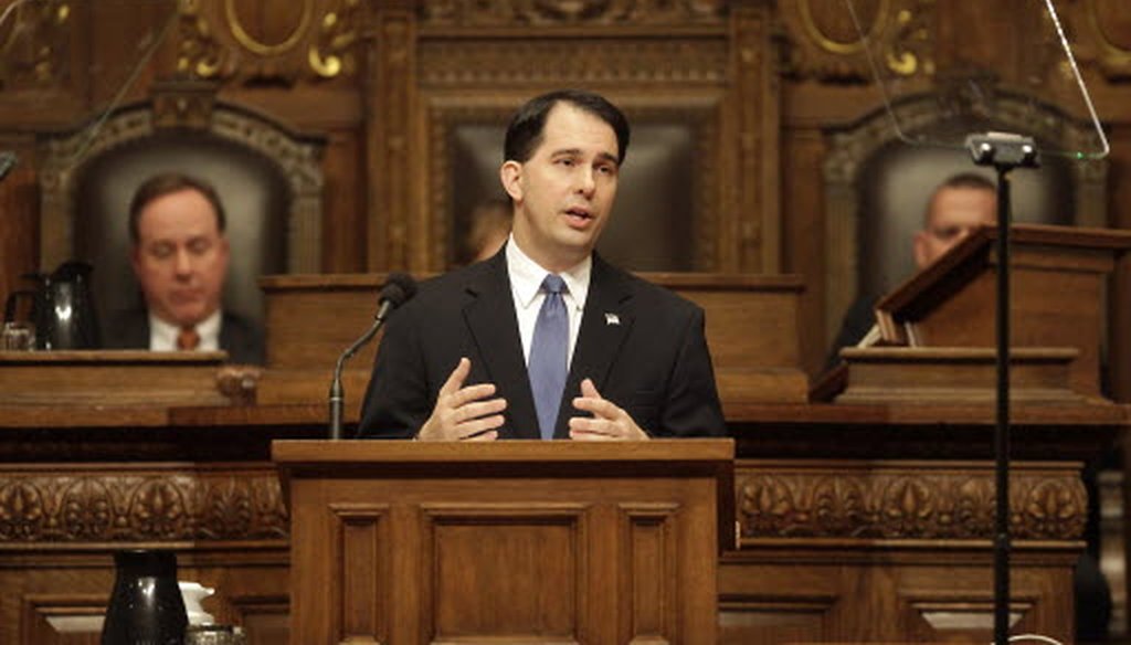 Gov. Scott Walker addressing legislators on his biennial budget on Feb. 20, 2013