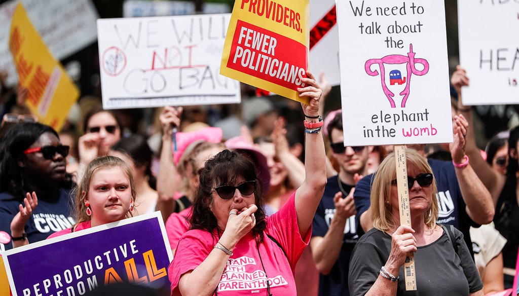Abortion rights activists rally during a Bans Off Our Bodies protest at in Ann Arbor, Mich., on May 14, 2022. (Detroit Free Press)