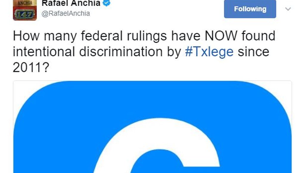 State Rep. Rafael Anchia, D-Dallas, posted this April 2017 tweet. PolitiFact Texas found his claim True.