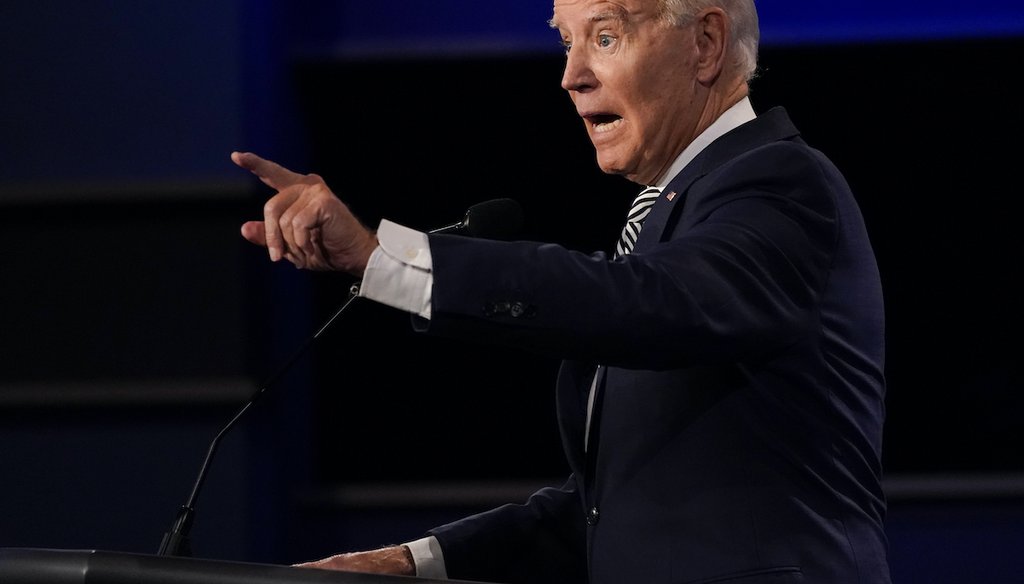 Democratic nominee Joe Biden gestures while speaking during the first presidential debate on Sept. 29, 2020, in Cleveland, Ohio. (AP)