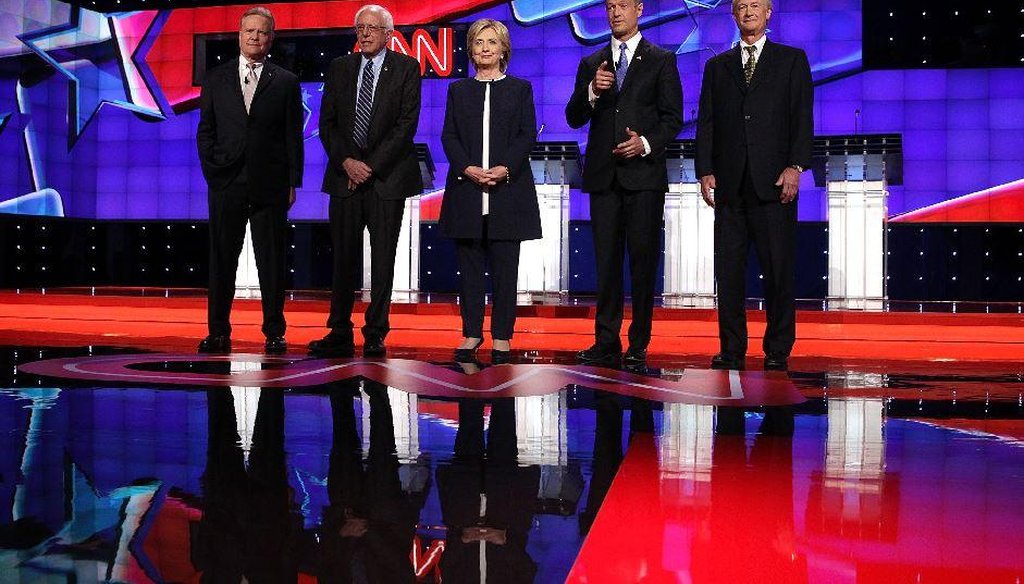 The Democratic presidential candidates prepare to answer questions at the first Democratic debate hosted by CNN in Las Vegas on Oct. 13, 2015. (AP)