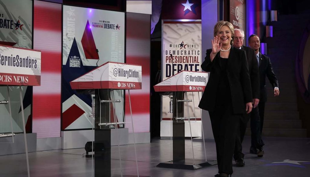 Democratic presidential candidate Hillary Clinton walks onto the stage prior to a presidential debate Nov. 14, 2015 in Des Moines, Iowa. (Photo by Alex Wong/Getty Images)