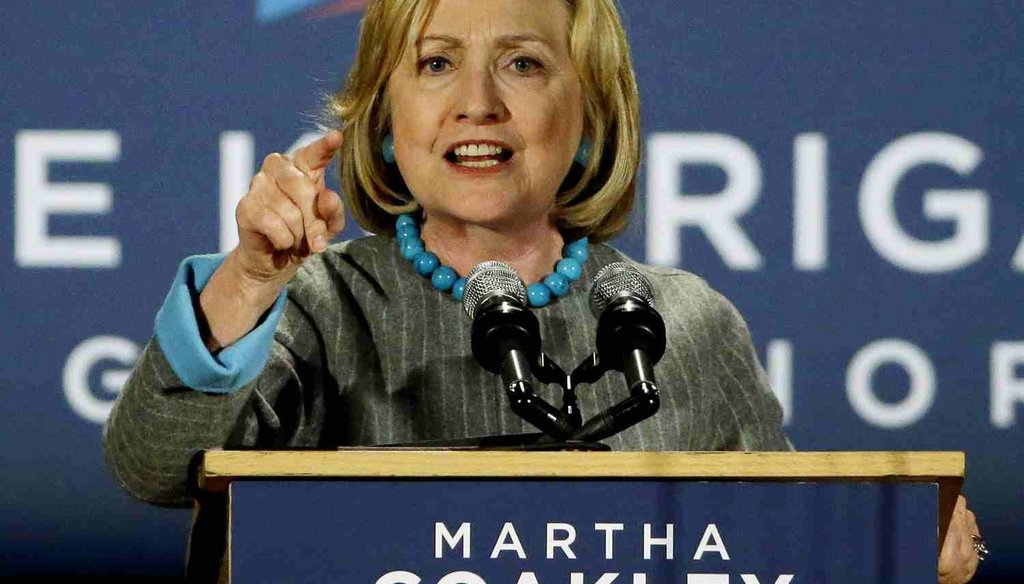 Hillary Clinton speaks at a campaign rally in Boston on Oct. 24, 2014. (AP Photo)