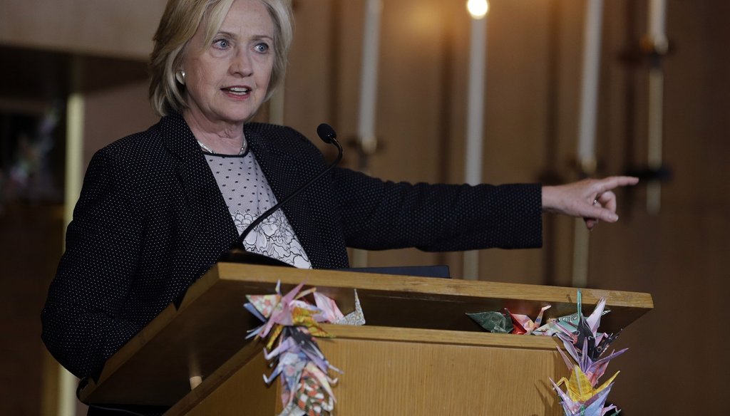 Democratic presidential candidate Hillary Rodham Clinton speaks during a campaign stop at Christ the King United Church of Christ, Tuesday, June 23, 2015, in Florissant, Mo.