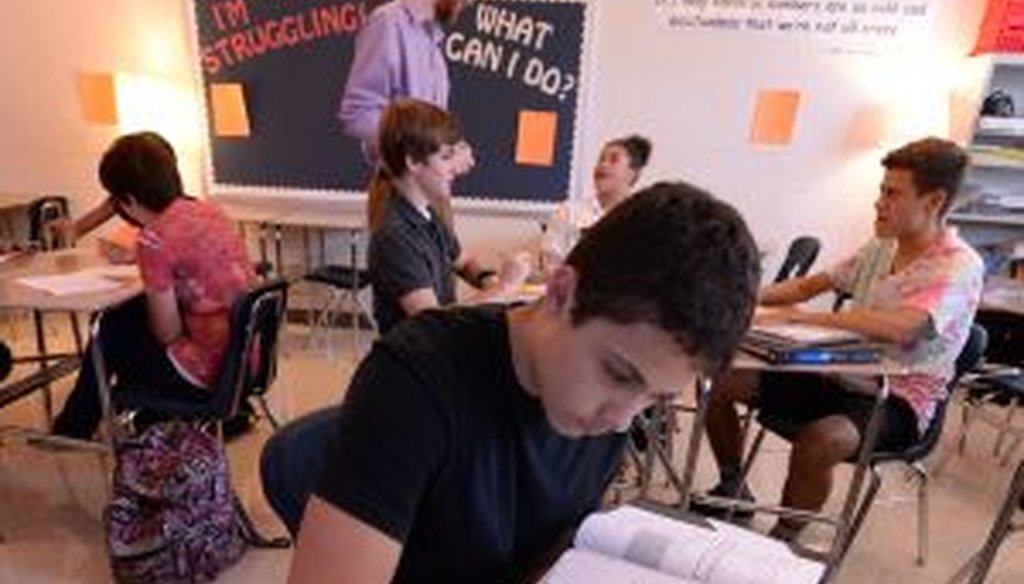 A student completes a Common Core math lesson in an analytical geometry class at Marietta High School on Aug. 20, 2013. Georgia adopted the Common Core standards in 2010. (AJC photo/Johnny Crawford)