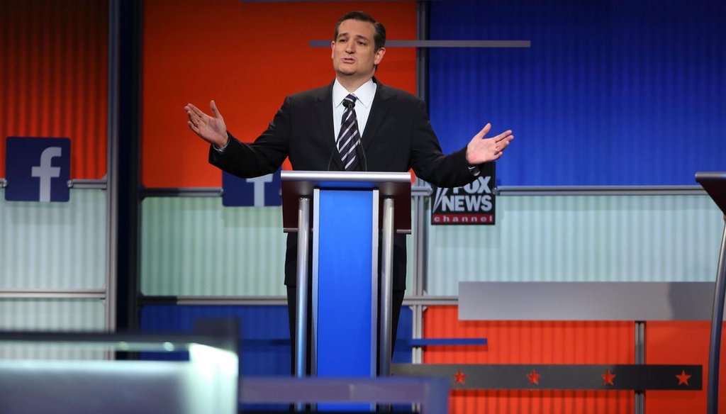 Sen. Ted Cruz, R-Texas, participates in the first Republican presidential primary debate at the Quicken Loans Arena in Cleveland, Aug. 6, 2015. (Doug Mills/The New York Times)