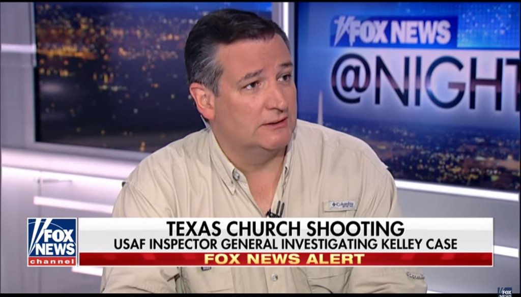 Sen. Ted Cruz, R-Tex., said Democrats filibustered legislation that would’ve resulted in this shooter being in federal prison on Fox News on Nov. 6, 2017.