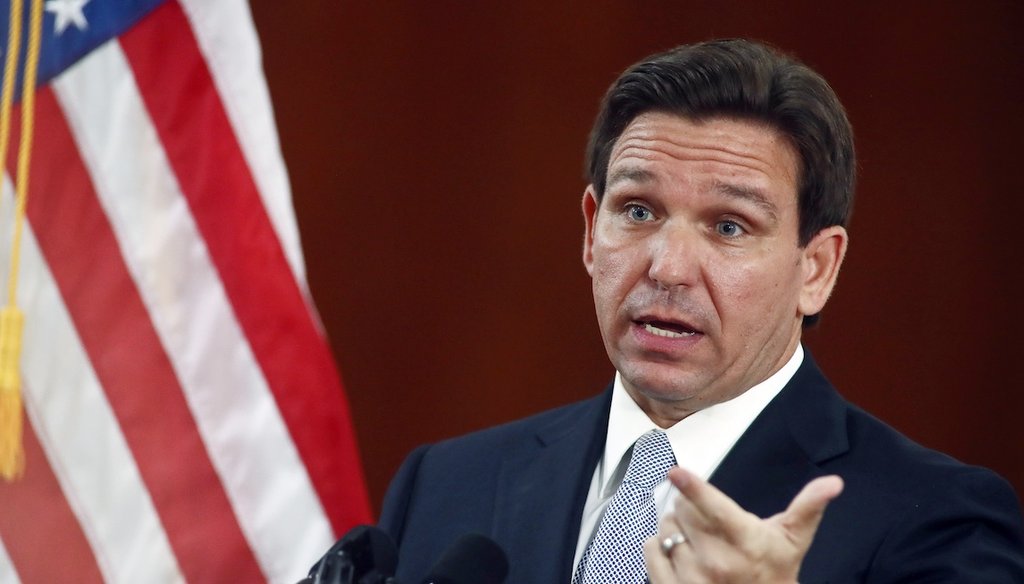 Florida Gov. Ron DeSantis answers questions in the Florida Cabinet following his 2023 State of the State address at the state Capitol in Tallahassee. (AP)