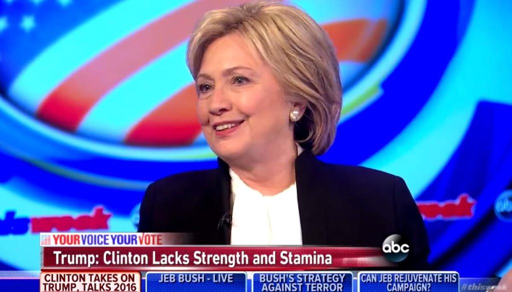 "This Week" host George Stephanopoulos interviews Democratic presidential candidate Hillary Clinton on Dec. 6, 2015. (Screengrab)