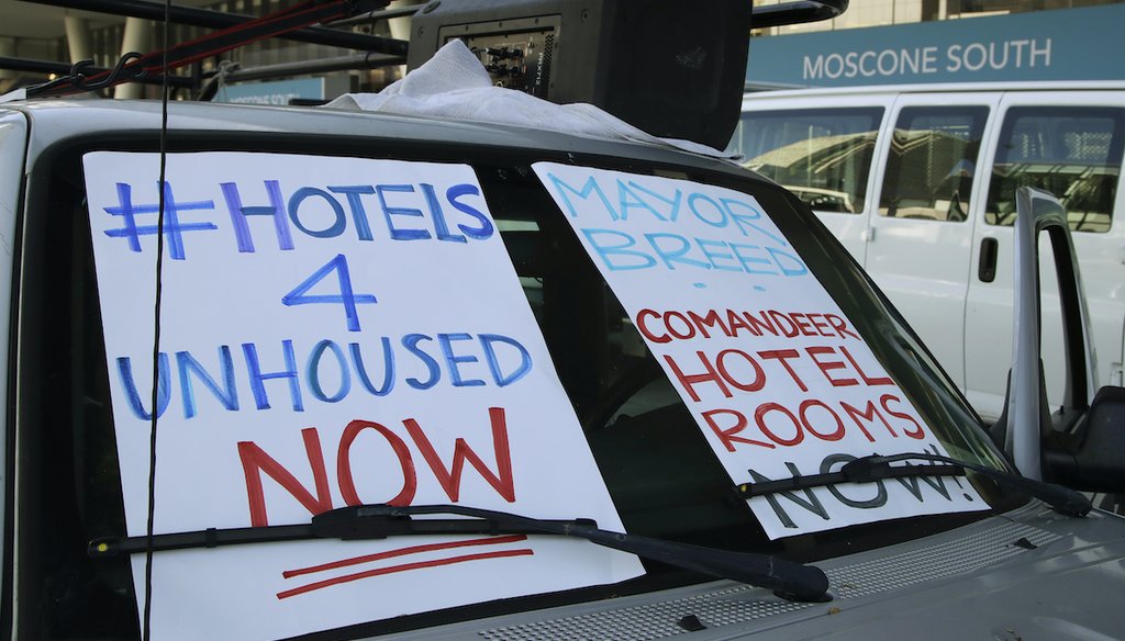 Amid a COVID-19 outbreak in San Francisco in April 2020, activists called on Mayor London Breed to use vacant hotels to house homeless people. (AP)