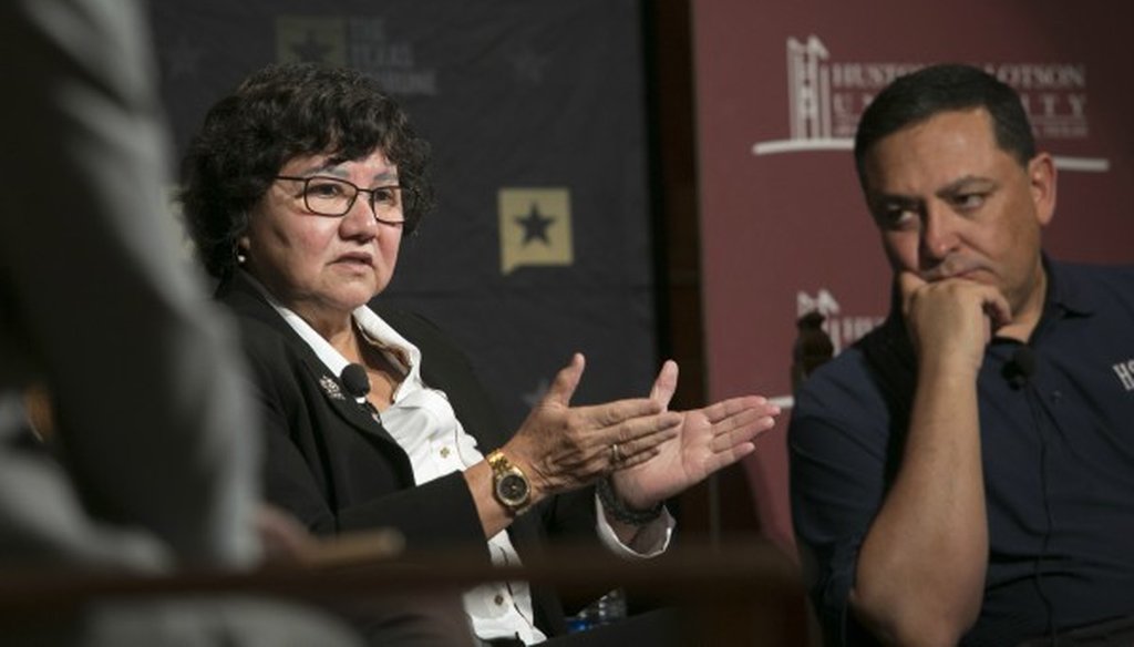 Democratic gubernatorial hopeful Lupe Valdez, shown here at a January 2017 Texas Tribune event, said unauthorized immigrants account for 1.6 percent of crime--a claim we rated HALF TRUE (Reshma Kirpalani/Austin American-Statesman photo).