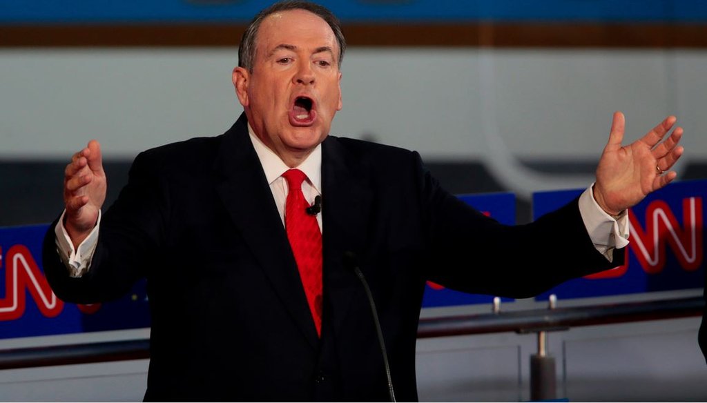 Republican presidential candidate Mike Huckabee on the debate stage at the Reagan Library in Simi Valley, Calif., on Sept. 16, 2015. (Robert Gauthier/Los Angeles Times/TNS)