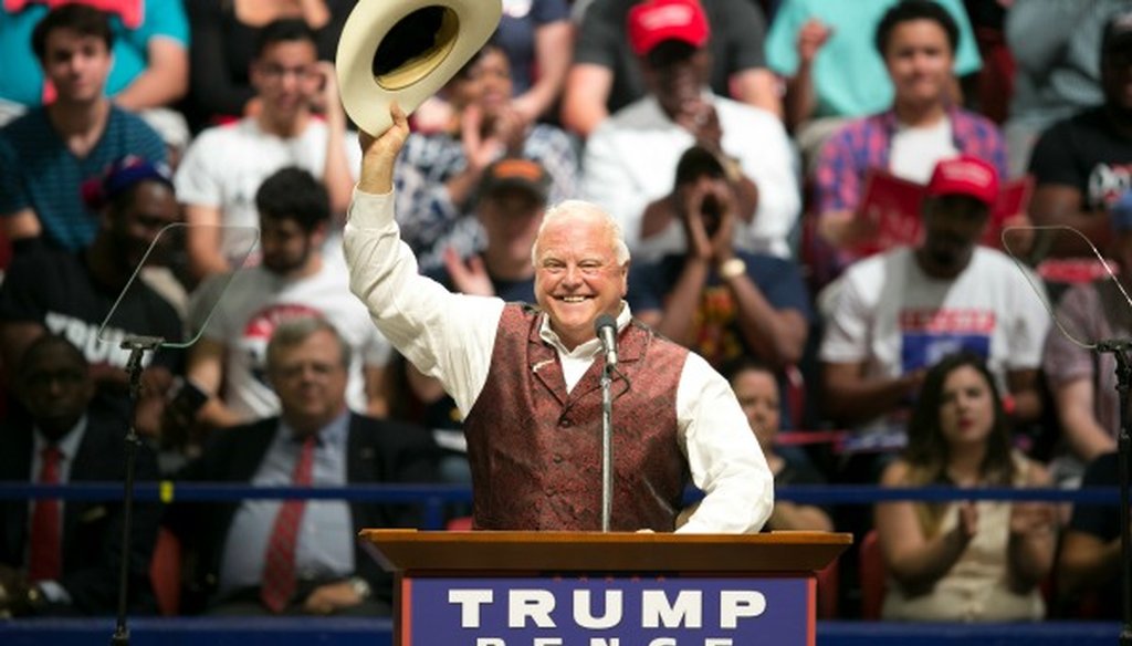 SidMiller, shown here at a Donald Trump rally in Austin, made a Half True claim about counseling safe space at a Texas university (Austin American-Statesman photo, Jay Janner).