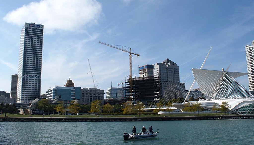 A view of Milwaukee’s skyline looking west from Lake Michigan, seen in November 2015. (AP)