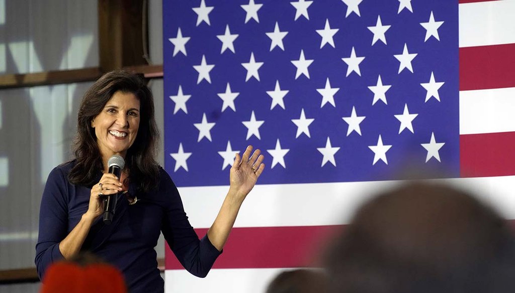 Republican presidential candidate Nikki Haley speaks April 6, 2023, during a campaign rally in Gilbert, S.C., in the South Carolina state House district she used to represent. (AP)