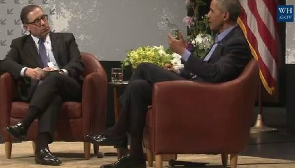 President Barack Obama takes questions from Evan Smith, CEO of the Texas Tribune, to kick off South by Southwest Interactive in Austin March 11, 2016 (Screenshot of White House livestream).