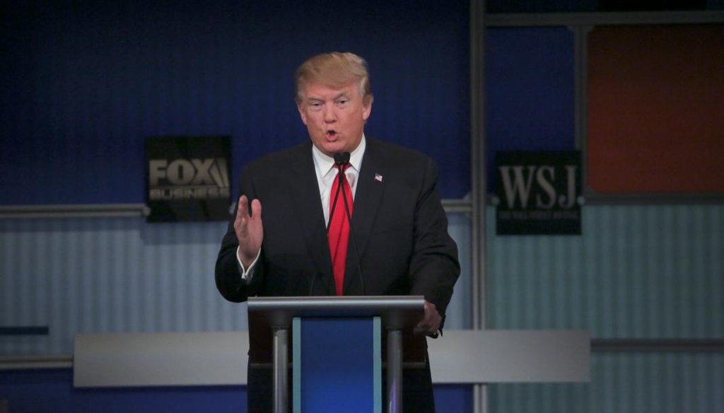 Donald Trump speaks at the beginning of the Republican debate at the Milwaukee Theatre in Milwaukee, Nov. 10, 2015. (Michael Appleton/The New York Times)