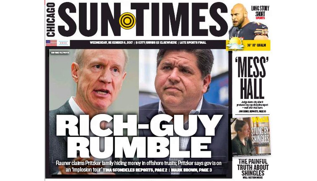 Illinois Gov. Bruce Rauner and Democratic primary hopeful JB Pritzker sparred over income tax disclosure in December 2017.