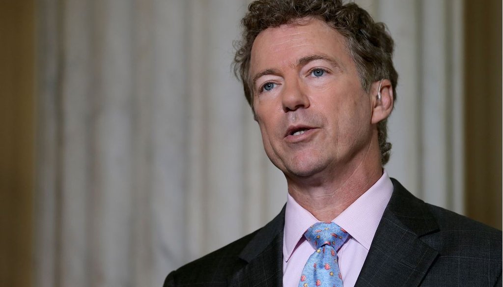 Sen. Rand Paul, R-Ky., does a live interview with Fox News in the Russell Senate Office Building rotunda on Capitol Hill June 1, 2015. (Photo by Chip Somodevilla/Getty Images)