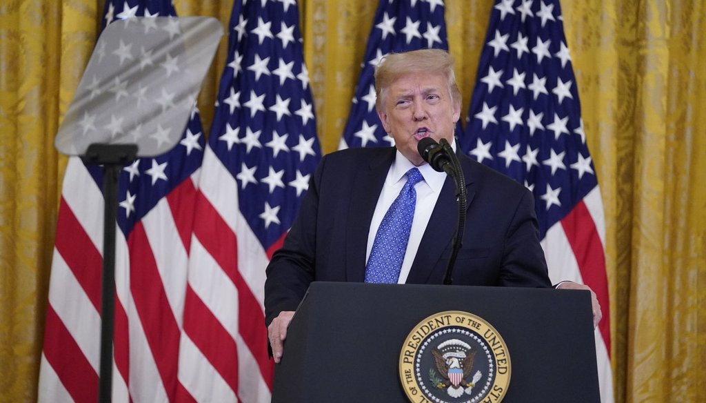 President Donald Trump speaks during an event on "Operation Legend: Combatting Violent Crime in American Cities," in the East Room of the White House, Wednesday, July 22, 2020, in Washington. (AP Photo/Evan Vucci)