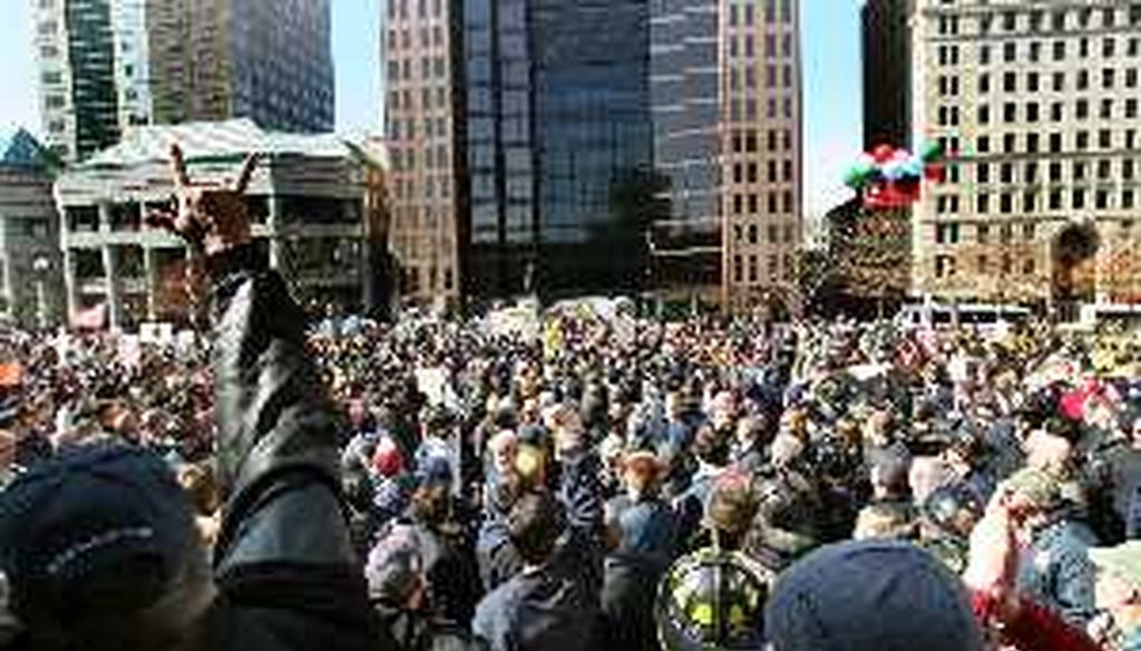 Thousands protested outside the Ohio Statehouse over efforts to revamp collective bargaining laws for public employees. 