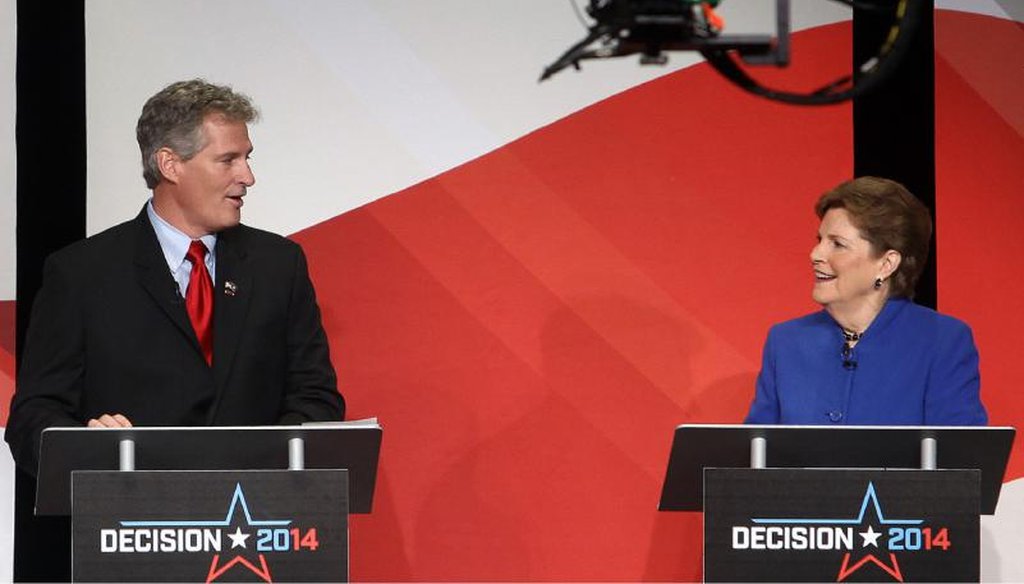 Jeanne Shaheen and Scott Brown debate in Concord on Oct. 21, 2014