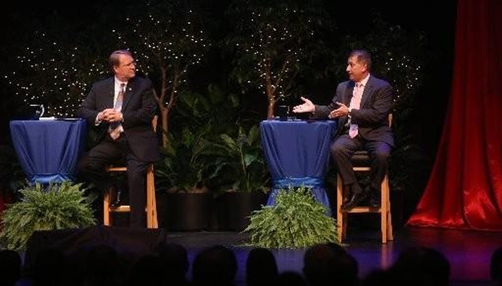 Mayor Bill Foster and challenger Rick Kriseman faced off in the Tampa Bay Times/Bay News 9 mayoral debate on Oct. 15, 2013. Photo by Chris Zuppa | Tampa Bay Times.