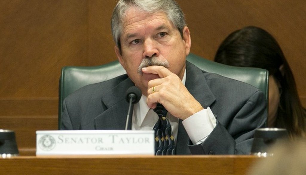 State Sen. Larry Taylor, chairman of the Senate Education Committee, listens during the panel's March 2017 hearing on his educational savings account legislation (Deborah Cannon, Austin American-Statesman).