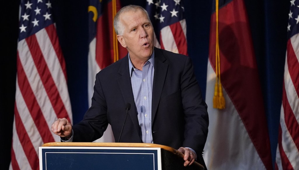 Sen. Thom Tillis, R-N.C., speaks Nov. 8, 2022, in Winston-Salem, N.C. (AP)